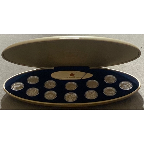 1999 Canadian Millennium 25 Cent 12 Coin Proof Set 92.5% Silver 70.8 Grams