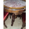 Image 5 : Carved Wood Table with Marble Inlay 32 Diameter Top, 31 T and 2 Chairs 32 T, 22 W, 18 D