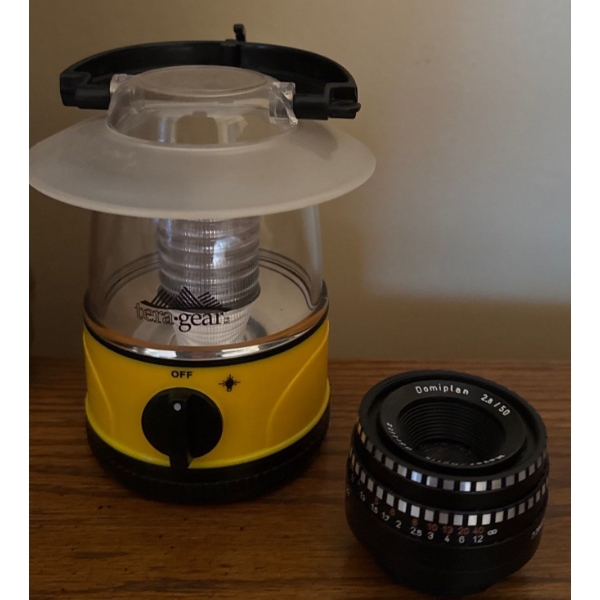 Camera Lens - Meyer-Optik Gorlitz 2,8/50 w/ electric lantern 