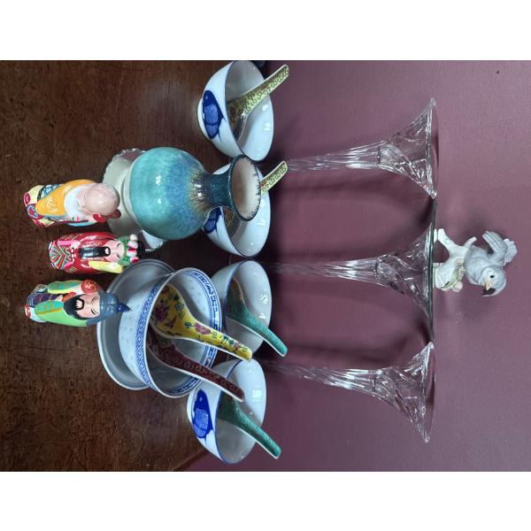 Navy & White Koi Fish Soup Bowls Styoneware Pottery Vase 3 Pedestal Candle Holders & more