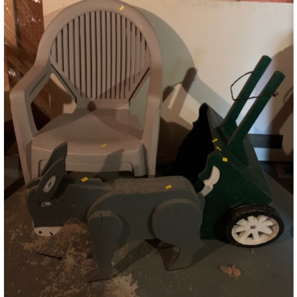 Yard Items & Deco - Donkey, Wheelbarrow from Wood, Chairs 