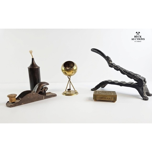 19th-Century Cast-Iron Apothecary Cork Press , Vintage Block Plane, 1970s Cigarette Ashtray And More