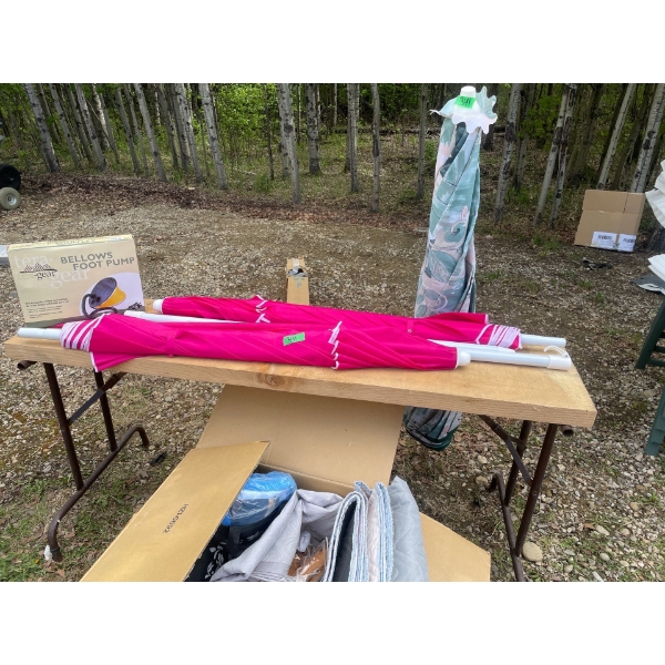 Patio Umbrellas and bellows foot pump