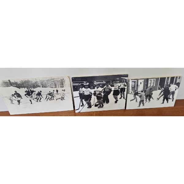 Three Antique Black-and-White Hockey-Themed Photographs