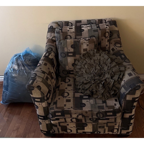 Fabric Single Chair Whittaker Designs w/ Bag Full of Decorative Pillows - Chair is 34W, 36D, 36T 