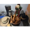 Image 1 : House Misc. - Santa, Coffee Maker, Wood Bowls, Pair of Cowboy Hats (Size M) 