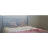 Image 1 : Black Metal Double Headboard and Frame.  Includes Mattress & Bedding. 61 w, 83 l, 52 h.  