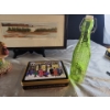 Image 3 : Decorative Delights- Porcelain Figurine, Decorative Bottle, Framed Landscape Bin, and a Tin