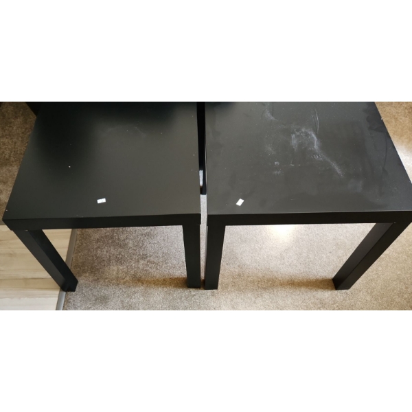 Ikea: 2 Black Side Tables 21.5 W, 21.5 D, 18 T and 4 Narrow Bookcases 8 W, 7 D, 80 T- See All Pics