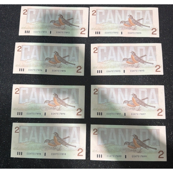 Canadian $2 Bills Consecutive Serial Numbers