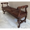 Image 5 : European Solid Wood Bench Tufted Brown Leather 60L x 17T x 18D