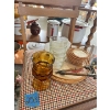 Image 2 : Collection of vintage glassware, including a prominent amber glass tumbler, a stack of clear pattern