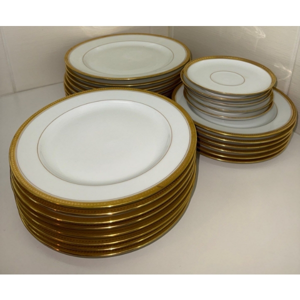 Antique Limoges France Serving Plates, Salad Plates, Desert Plates, Tea Saucers w/Gold Trim