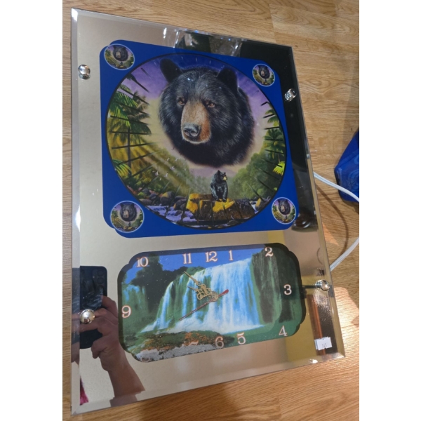 Mirrored Plug In Bear Clock 