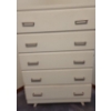 Image 2 : Mid Century 5 Drawer Dressing Table 28x16x47 (White w/ Brushed Nickle Pulls)