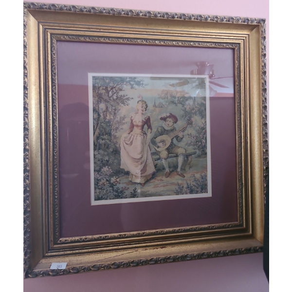 Framed Screen of Man Playing Music w/ Woman 15 X 15