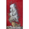 Image 1 : Black Velvet Painting Of Sailing Ship (11.5 x 19 inches before frame)