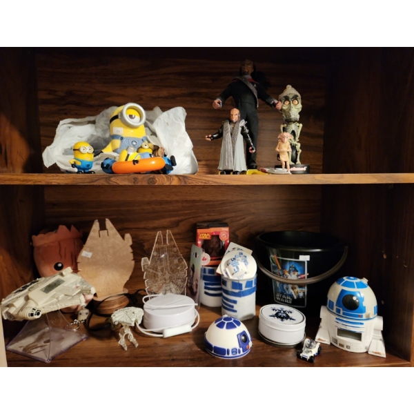 Collectible Figures: Minions, Millennium Falcon Tabletop Decor, R2-D2, and Other Characters