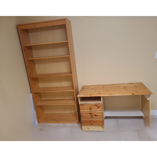 Light Finish MDF Desk 47 W, 29 H, 23 D and 6 Shelf Bookcase 36 W, 80 H, 12 D
