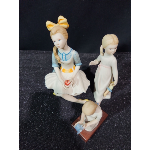 Cybis Figurines- Sitting w/ Apple: 4.5 W, 3.5 D, 8 T, Holding Bear,  Kneeling 4.5 T