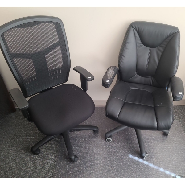 Adjustable Office Chair w/ Mesh Back: 24 W, 26 D, 44 T and Executive Chair 25 W, 23 D, 42 T