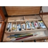Image 6 : Wooden Cases w/ Painters' Supplies- Paint, Brushes 