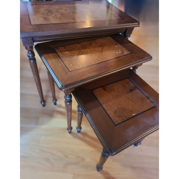 Set of 3 Wood Veneer Nesting Tables-  Largest: 23.5 W, 15.5 D, 21 T