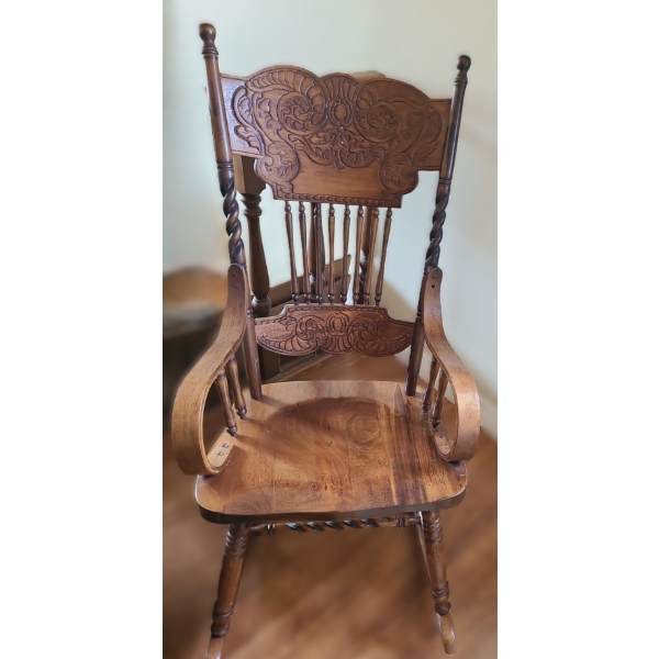 Wooden Rocking Chair w/ Carved Details 22 W, 34 D, 43 T