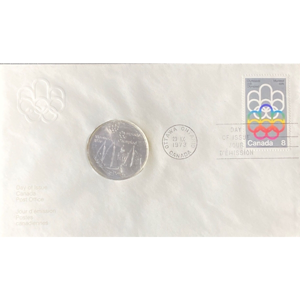 1976 Day of Issue Montreal Olympic Coin & Stamp 92.5% Silver 24.3 Grams