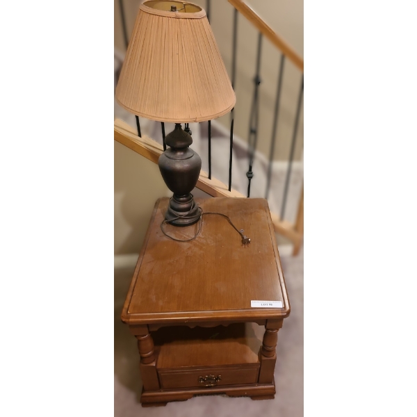 Wooden Side Table w Drawer 21 w 27 d 22 h & Urn Style Lamp 31 h