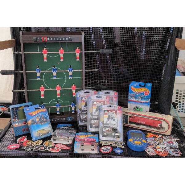 Sports Collection With Mini Foosball Table, NHL Team Patches, Hot Wheels, and Collectibles