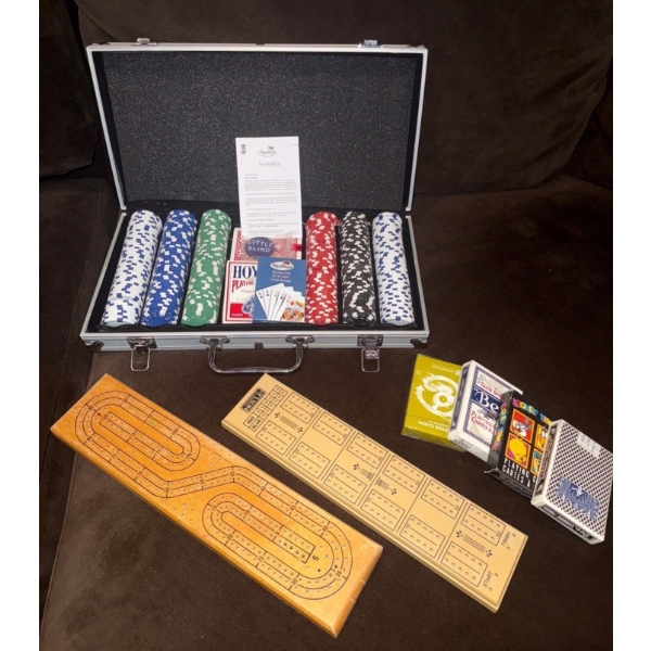 Poker Chip Set w/Playing Cards & Crib Boards