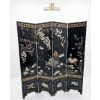 Image 1 : Handcrafted Four-Panel Lacquered Wood Screen with Nature Motif