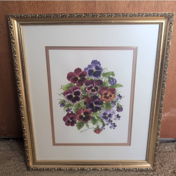 Framed Floral Watercolor Signed by Helen Saunders