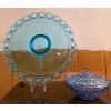 Gorgeous Large Blue Glass Serving Plate (16W), w/ Blue Windsor Candy Dish 