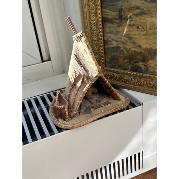 Birch Bark Scenario - Teepee Canoe w/ Occupant 8T & Gustave Brianski - Longhorn Cattle size
