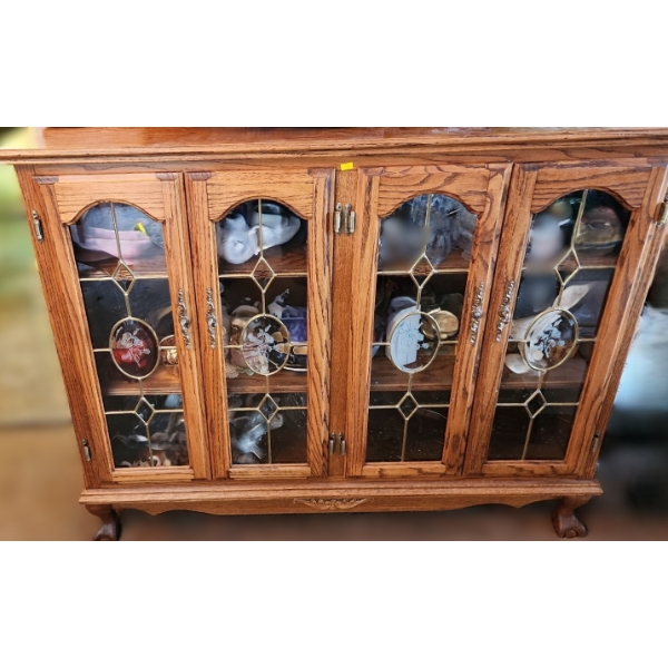 Wooden Cabinet w/ 3 Shelves and Glass Doors w/ Rose Design 50 W, 13 D, 42 T- Contents NOT Included