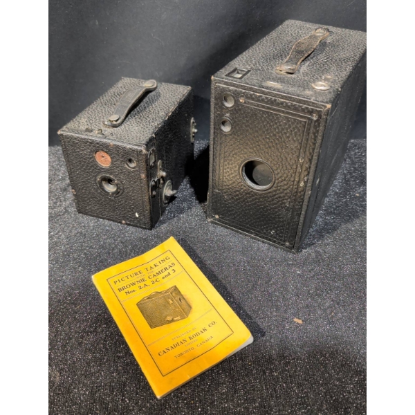 Two Kodak Brownie Box Cameras with Instruction Booklet