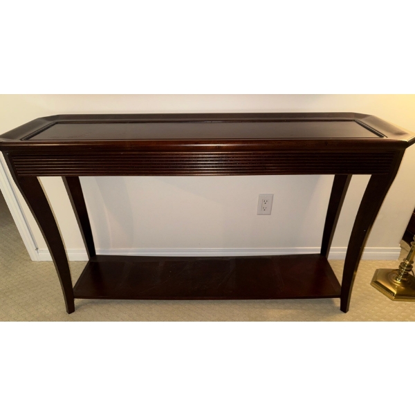 Mahogany 2 Tiered Console Table w/ Decorative Grooved Panels 