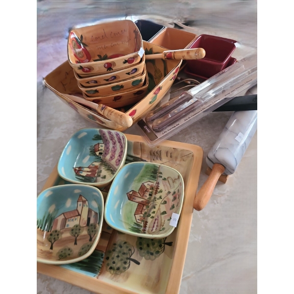 Chip and Dip Set 12.5 X 12.5, Salad Bowl Set 11 x 11, 4.5 h, Rolling Pin and More!