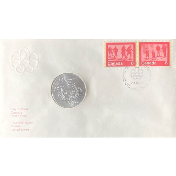 1976 Day of Issue Montreal Olympic Coin & Stamp 92.5% Silver 24.3 Grams