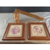 Image 1 : "Little Cowboy" and "Prairie Girl" by Vel Miller, Carved Wooden Head Sculpture and Wooden Level