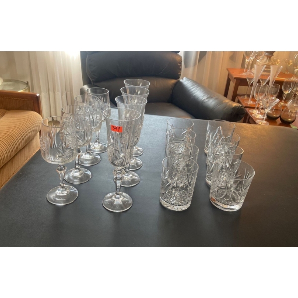 Crystal Tumblers (8), Crystal Wine Goblets (8), 