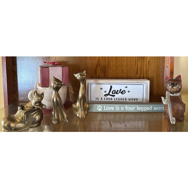 Love is a Four Legged Word Collection Including Brass Cat Figurines (3), Tallest is 7T