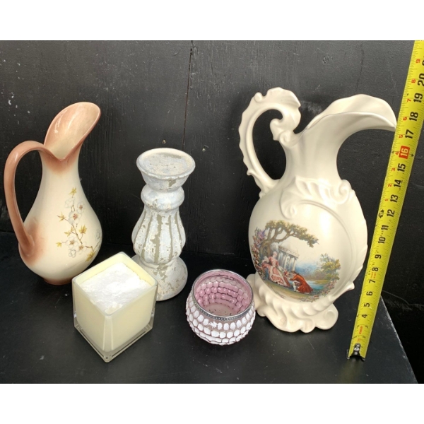  Vintage Stunning  Pitcher Marked 'Alberta', Floral Pitcher, and More! 