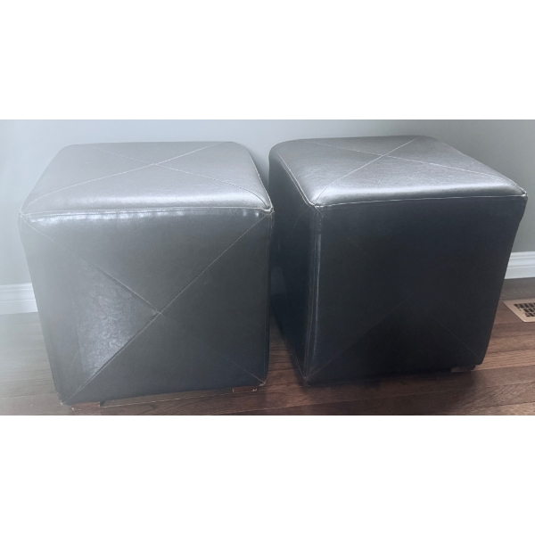 Faux Leather Cube Ottomans in Dark Metallic Finish
