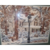 Image 2 : Framed Under Glass Needlepoint of Winter Home 30 1/2 w 26 h