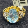 Image 2 : 10K Gold, Blue Topaz and Diamond Ring (total weight 3.6g)