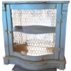 Image 3 : Blue Painted Wood Wall Cabinet with Wire Mesh Door