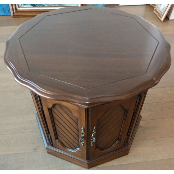 Octagon Wooden Table w/ Cupboard  27"w 27"d x 23"tall